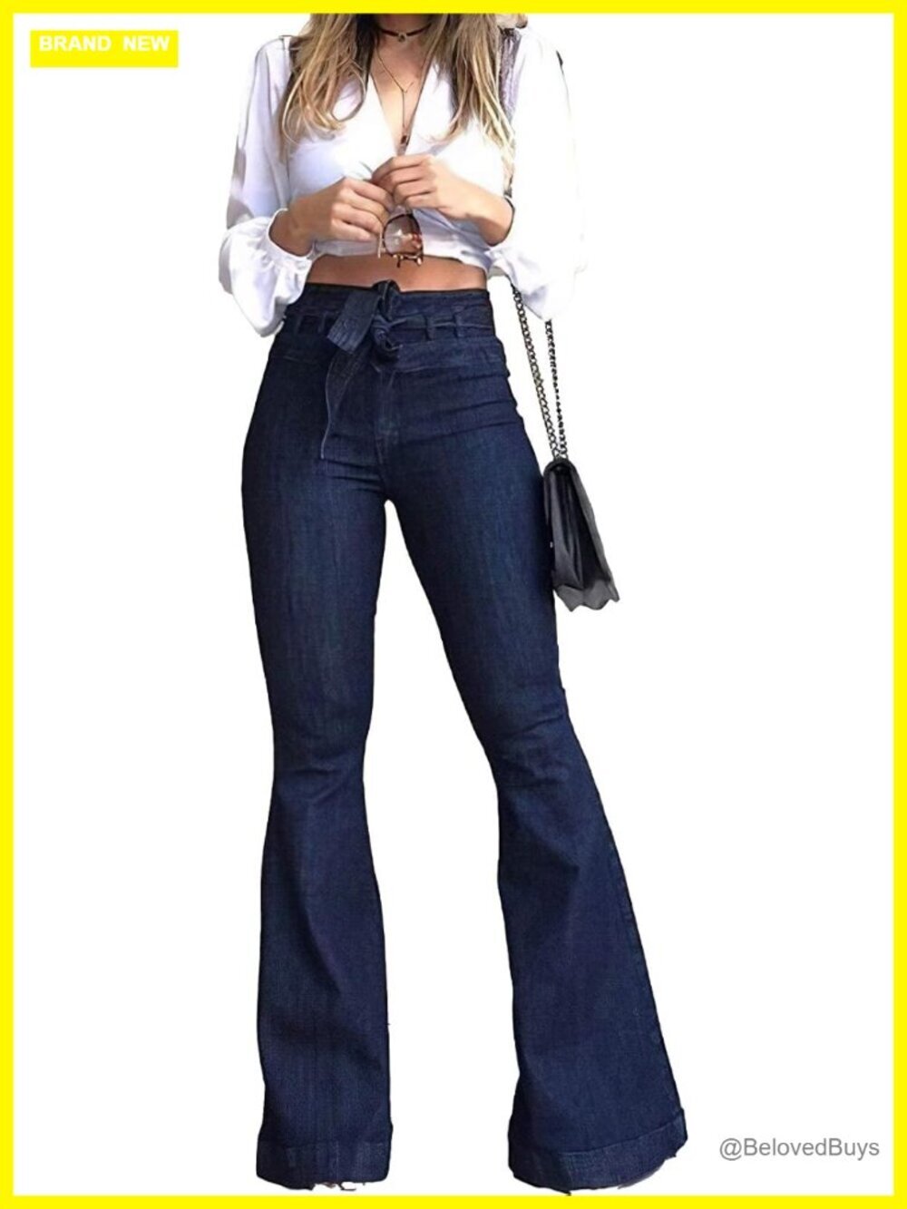 High Waisted Bell Bottom Flare Jeans with Belt